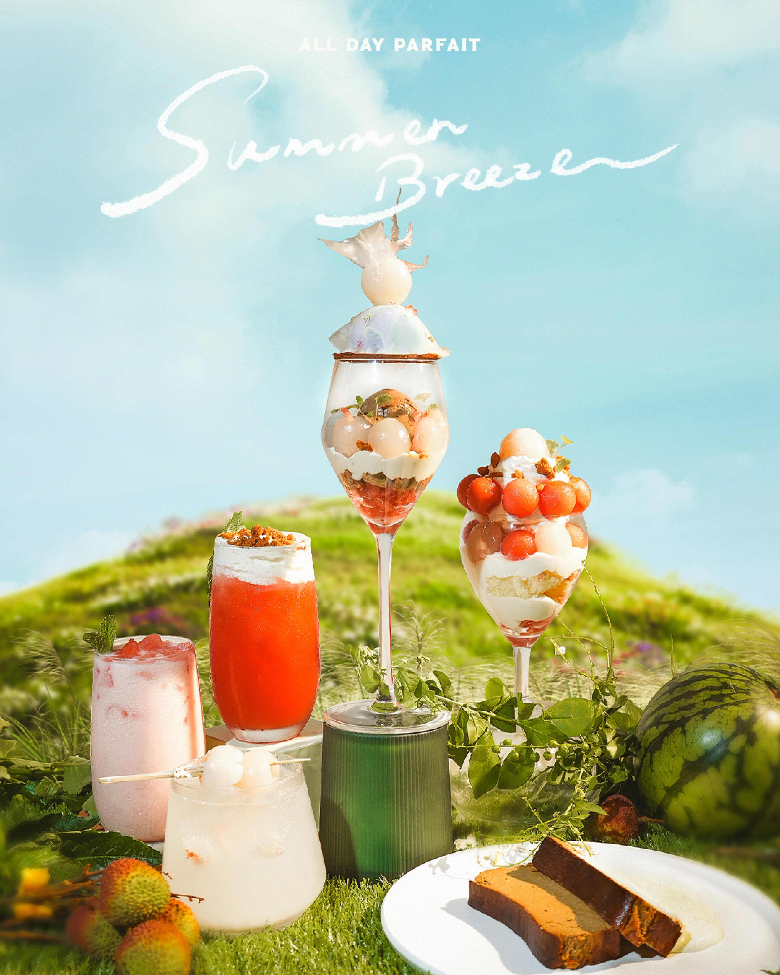 Complete Summer Breeze parfait and drinks collection photographed by All Day Parfait